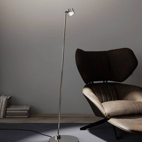 Top Light Puk! 80 Floor LED šošovky číre/matné, chróm, Obývacia izba / jedáleň, hliníkový zinok, látka, sklo, 12W, K: 125cm