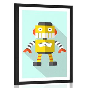 Plagát s paspartou žltý robot na modrom pozadí - 30x45 black