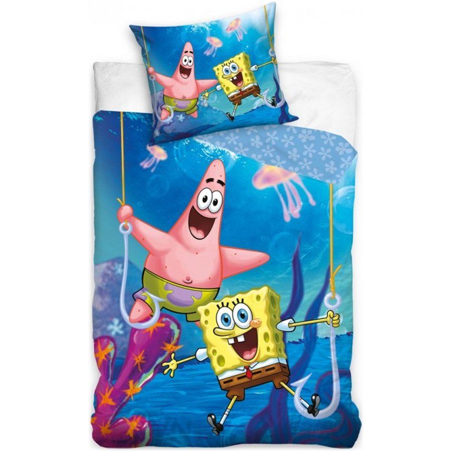 Carbotex · Bavlnené posteľné obliečky SpongeBob - motív Na háčiku - 100% bavlna Renforcé - 70 x 90 cm + 140 x 200 cm