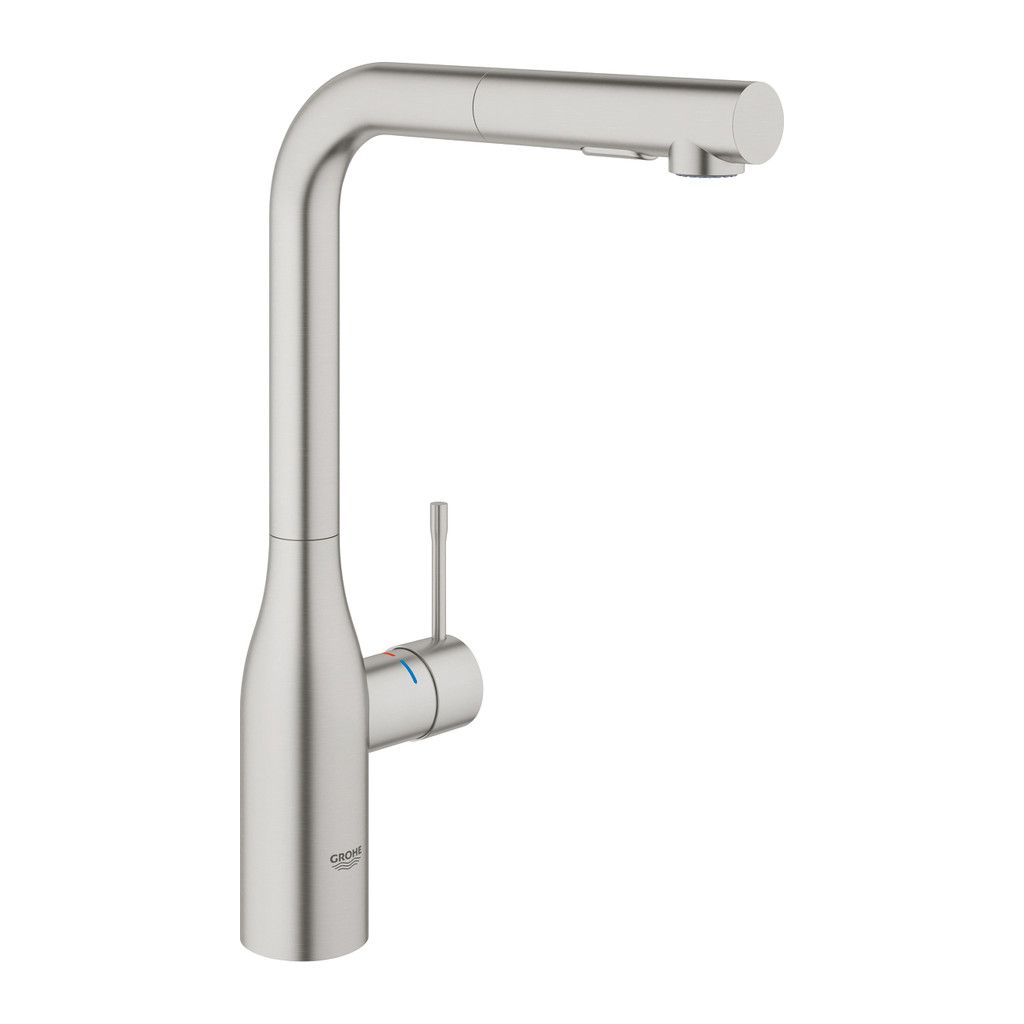 GROHE Essence - Páková drezová batéria stojanková s výsuvnou sprchou, supersteel 30270DC0