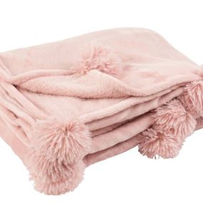 Ružový plyšový pléd PomPom s brmbolcami baby pink - 130 * 170cm