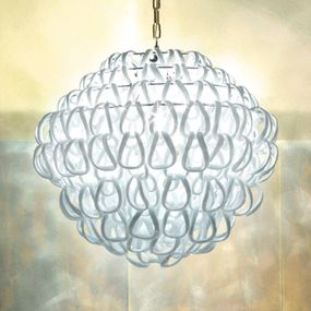 Vistosi Závesná lampa krištáľové sklo Giogali 50 cm biela, Obývacia izba / jedáleň, sklo, kov, E27, 100W, L: 60 cm, K: 60cm