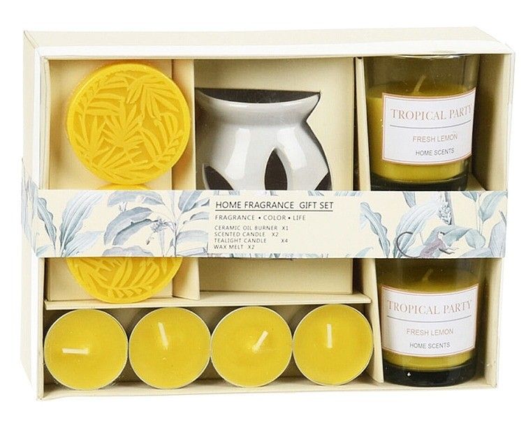 HOMESTYLING Aromalampa a vonné svíčky dárková sada 9 ks FRESH LEMON KO-CC5061530zlut