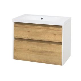 MEREO - Opto, kúpeľňová skrinka s umývadlom z liateho mramoru 81 cm, biela lesk/dub Riviera CN931M