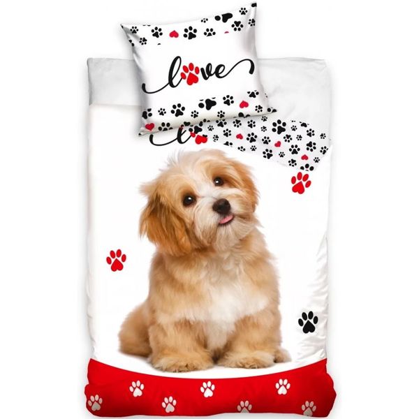 BedTex · Bavlnené posteľné obliečky Love so psíkom - 100% bavlna - 70 x 90 cm + 140 x 200 cm