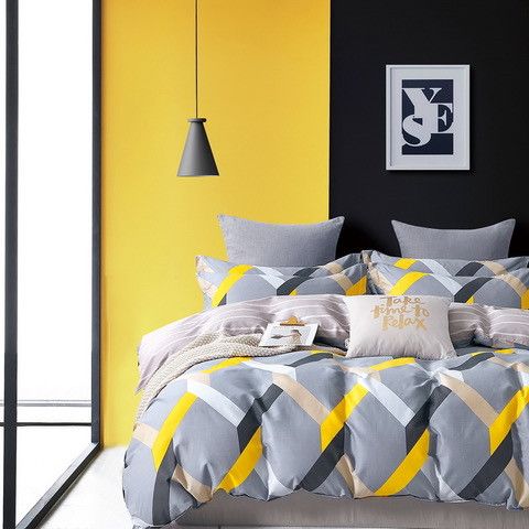 DomTextilu Originálne sivo žlté bavlnené posteľné obliečky 4 časti: 1ks 200x220 + 2ks 70 cmx80 + plachta Žltá 40684-185996