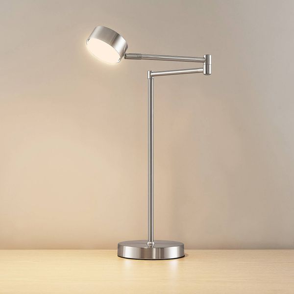 Lindby Kaylou LED lampa na písací stôl, nikel, Obývacia izba / jedáleň, železo, hliník, GX53, 7W, L: 16 cm, K: 48cm
