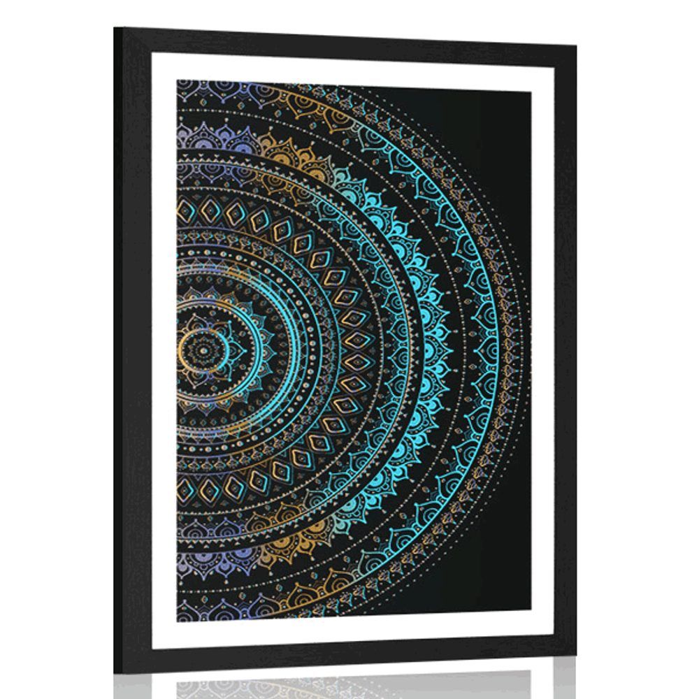 Plagát s paspartou Mandala so vzorom slnka - 30x45 black