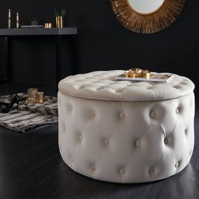 Estila Moderná kruhová taburetka do obývačky Modern Barock v béžovej farby zo zamatu s úložným priestorom 75cm