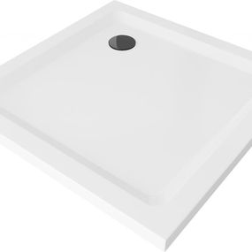 MEXEN/S - Flat sprchová vanička štvorcová slim 70 x 70 cm, biela + čierny sifón 40107070B