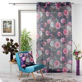 Romantická fialová záclona s motíivom kvetom vo vintage štýle 140 x 240 cm