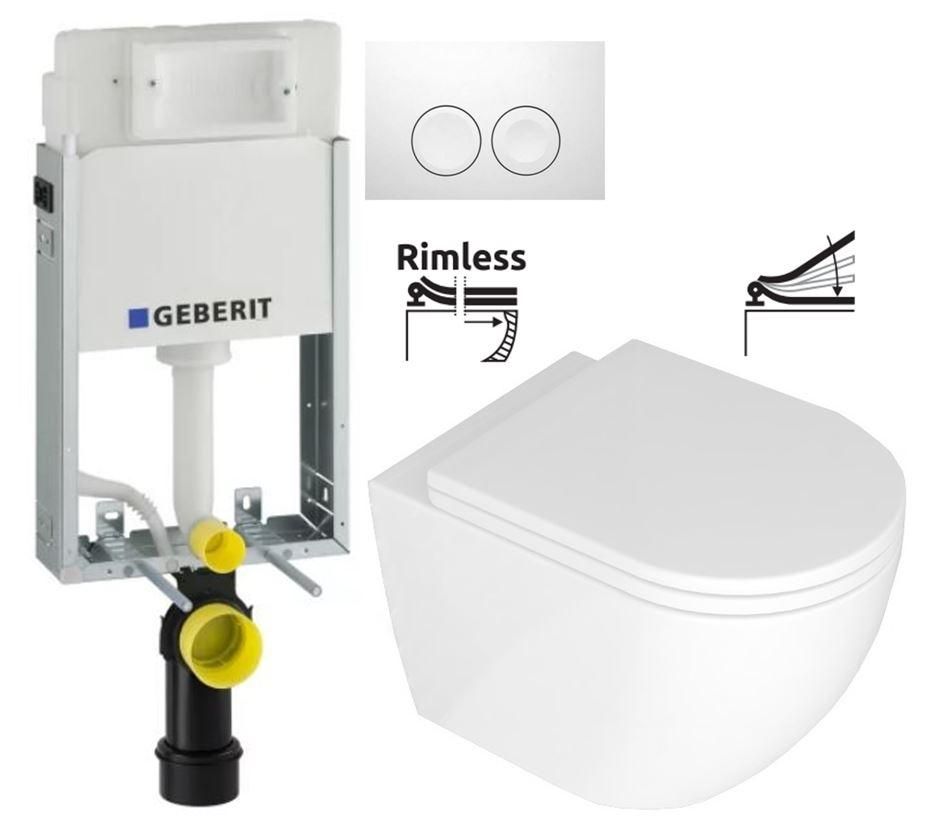 GEBERIT KOMBIFIXBasic vr. bieleho tlačidla DELTA 21 + WC REA Carlo Mini Basic Rimlesss + SEDADLO 110.100.00.1 21BI CB1