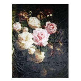 Černý plyšový pléd / přehoz s květy Vintage - 130 * 170 cm