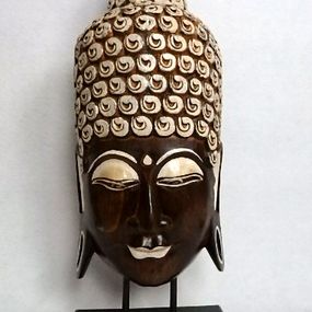 Soška Hlava Budha na stojane, 80 cm, hnedá, drevo, ručná práca, Indonézia