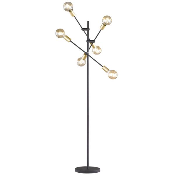 Trio Lighting Stojaca lampa Cross moderný čierno-zlatý dizajn, Obývacia izba / jedáleň, Kov, E27, 28W, K: 150cm
