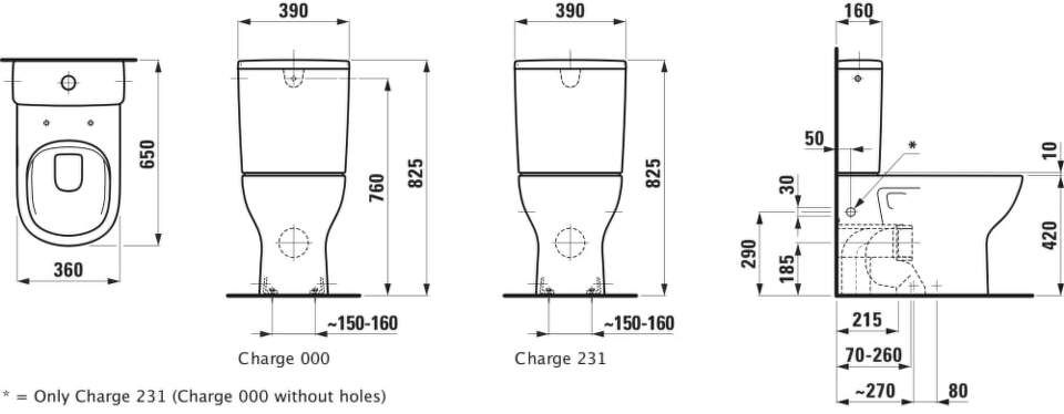 Laufen Lua - Stojaca kombinačná misa, rimless, hlboké splachovanie, vodorovný/zvislý odpad Vario H8240810002311