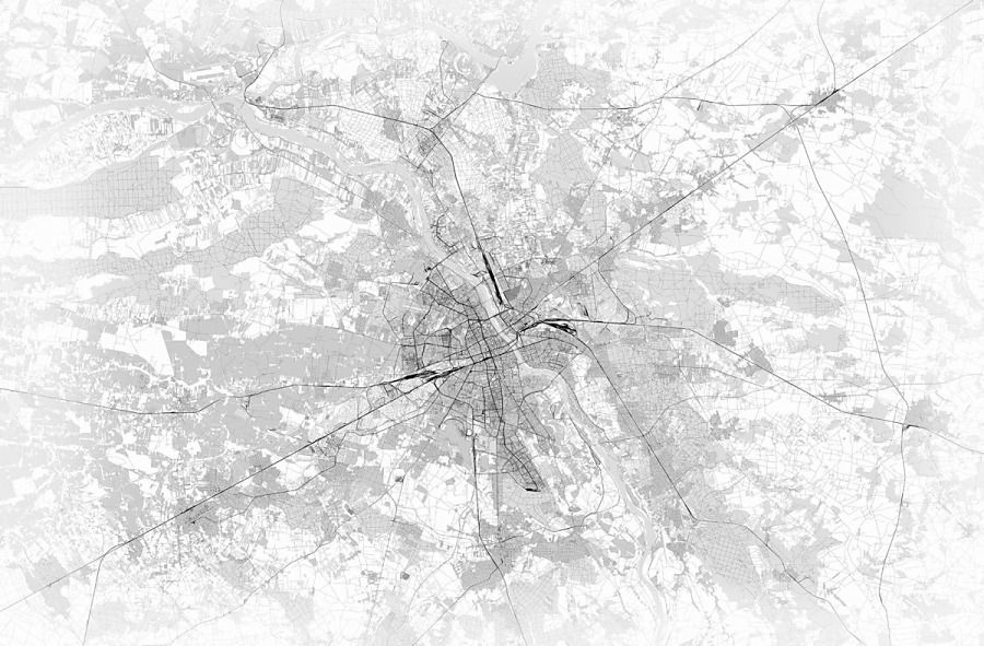 Warszawa - mapa czarno-biała - fototapeta FX3336