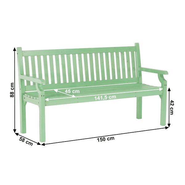 Drevená záhradná lavička, neo mint, 150 cm, KOLNA