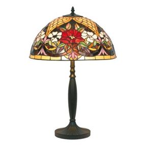 Artistar Stolná lampa v štýle Tiffany s kvetinovým vzorom, Obývacia izba / jedáleň, kov, sklo, E27, 60W, K: 62cm