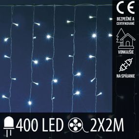 Vianočná LED svetelná záclona na spájanie vonkajšia - záves - 400LED - 2x2M Studená biela