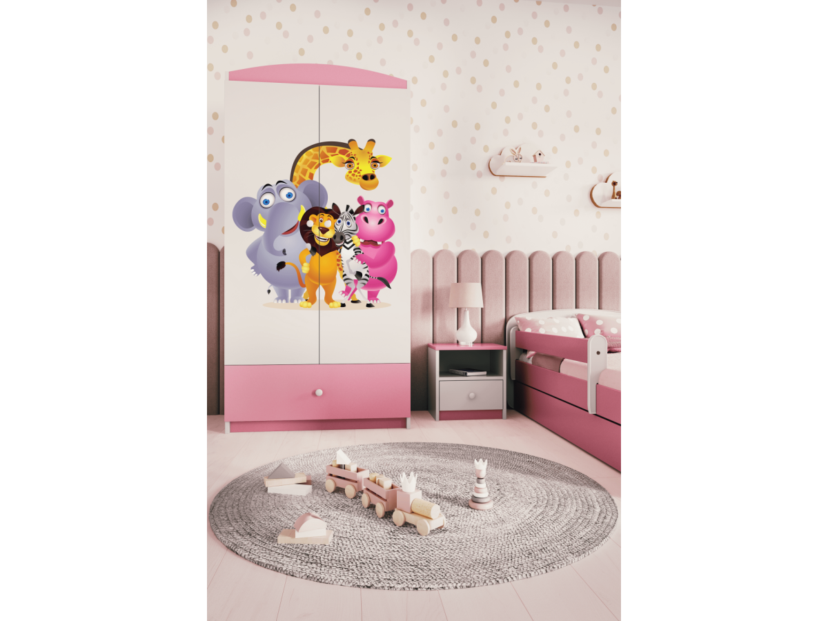 Dětská skříň Babydreams 90 cm ZOO růžová