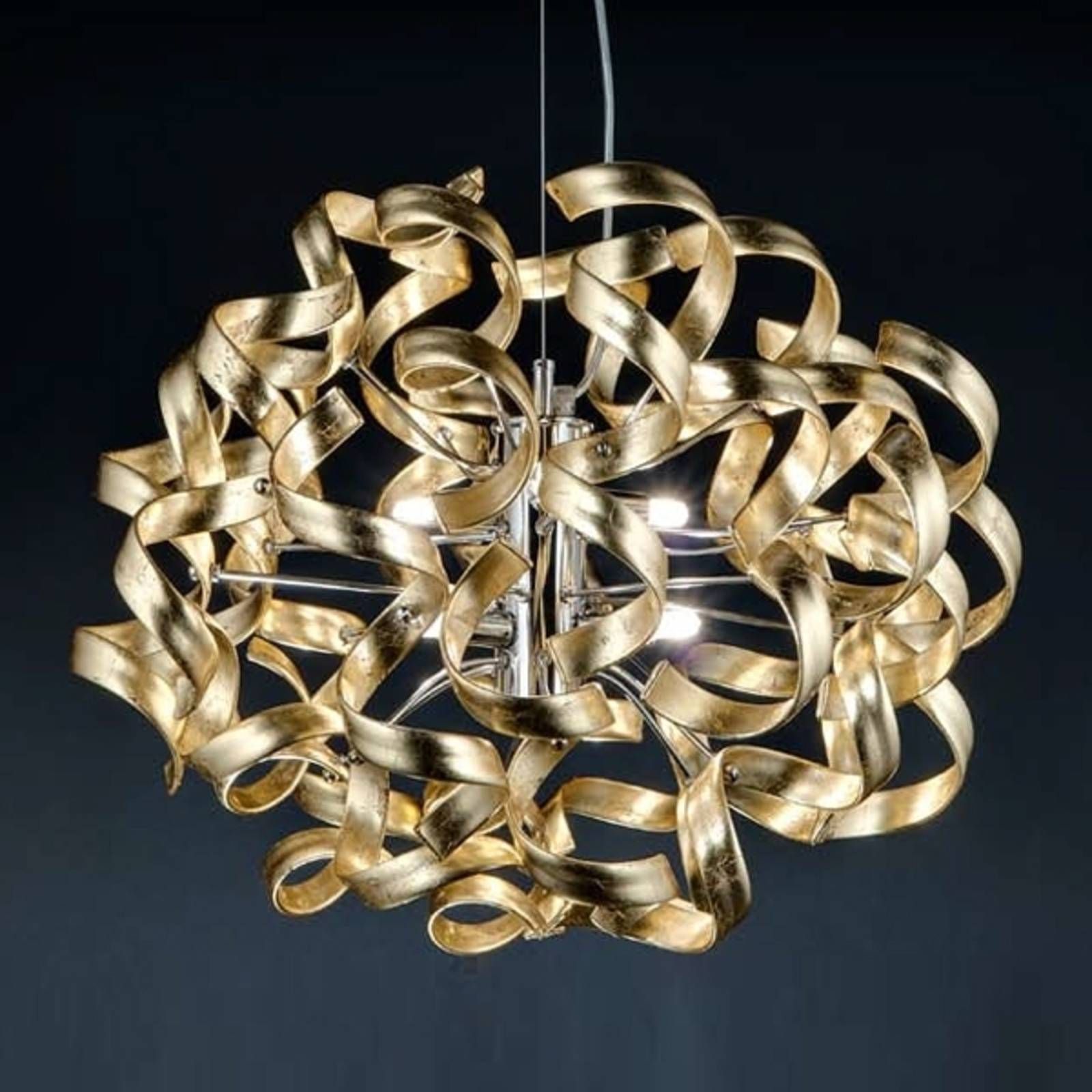 Metallux Závesná lampa Gold, Ø 50 cm, Obývacia izba / jedáleň, kov, sklo, G9, 40W