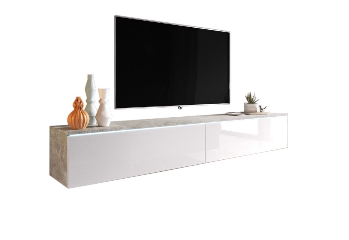 Expedo TV stolík MENDES D 180, 180x30x32, beton/biela lesk