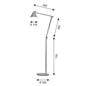 Louis Poulsen NJP stojaca LED lampa 2 700 K sivá, Obývacia izba / jedáleň, anodovaný hliník, oceľ, 10W, K: 121.8cm