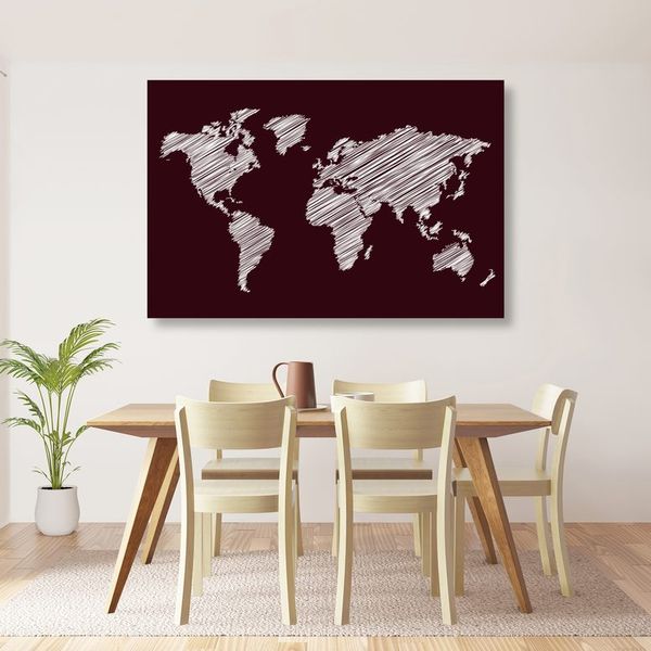 Obraz na korku šrafovaná mapa sveta na bordovom pozadí - 90x60  wooden