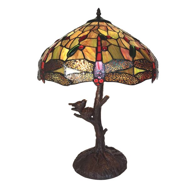 Clayre&Eef Stolová lampa 5LL-6111 v Tiffany vzhľade, Obývacia izba / jedáleň, polyrezín, sklo, E27, 60W, K: 57cm