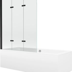 MEXEN/S - Cube obdĺžniková vaňa 170 x 80 cm s panelom + vaňová zástena 120 cm, transparent, čierna 550517080X9012037000