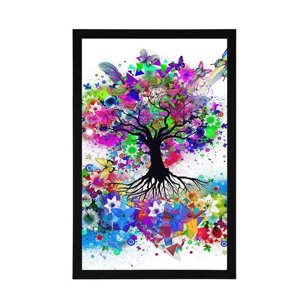 Plagát kvetinový strom plný farieb - 30x45 black