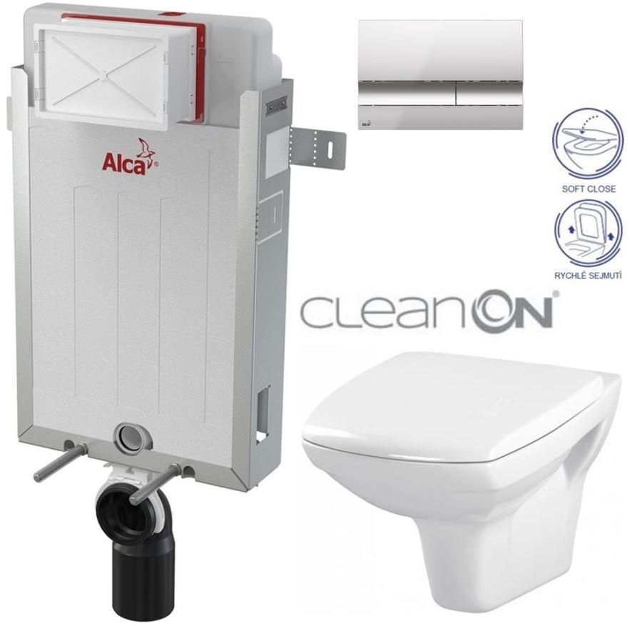 ALCADRAIN Renovmodul - predstenový inštalačný systém s chrómovým tlačidlom M1721 + WC CERSANIT CLEANON CARINA + SEDADLO AM115/1000 M1721 CA2