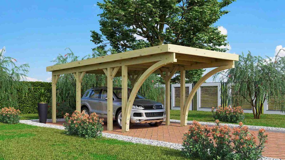 Drevený prístrešok / carport CLASSIC 2C s plechmi Lanitplast