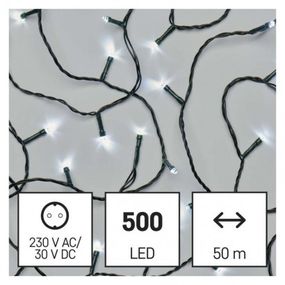 LED vianočná reťaz, 50 m, vonkajšia aj vnútorná, studená biela, časovač