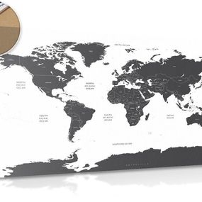 Obraz na korku mapa sveta s jednotlivými štátmi v sivej farbe - 90x60  smiley