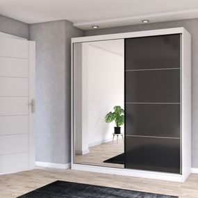 Mebli Idzczak Multi 31 s posuvnými dverami so zrkadlom 203 cm biela/čierna + zrkadlo
