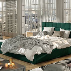 Čalúnená manželská posteľ s roštom Galimo 200 - tmavozelená