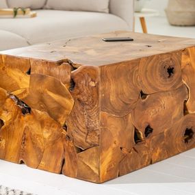 Estila Vidiecky masívny konferenčný stolík Vezelay z teakového dreva hnedej farby 90cm