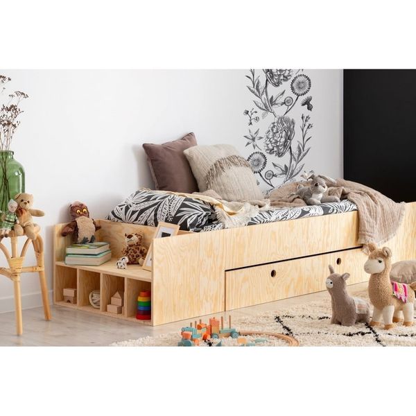 Detská posteľ s výsuvným lôžkom a úložným priestorom v prírodnej farbe 80x200 cm LUNA A – Adeko