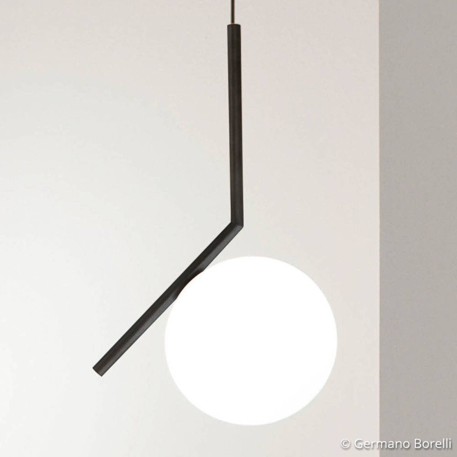 FLOS IC S1 Designer závesná lampa, čierna Ø 20cm, Obývacia izba / jedáleň, oceľ, sklo, E14, 60W, K: 47cm