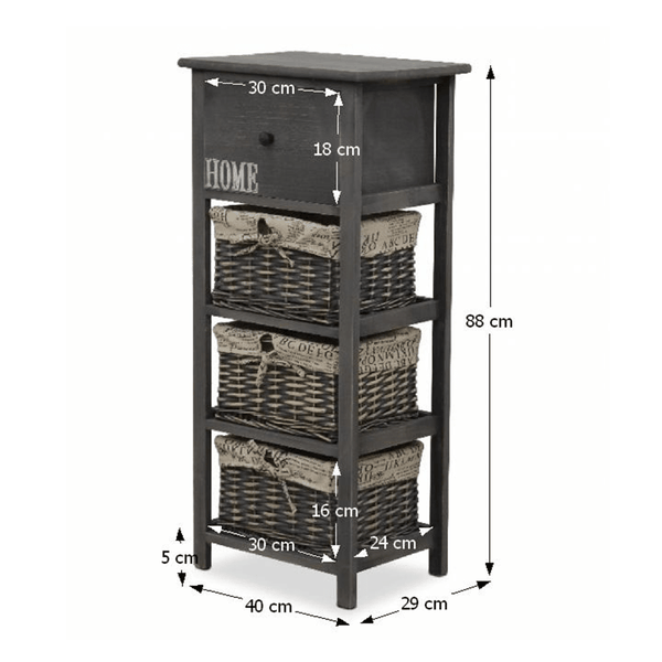 Komoda, 3 košíky, 1 zásuvka, sivohnedá, DARKIE 3