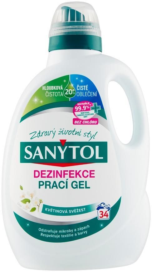 Gél Sanytol, dezinfekčný, prací, na bielizeň, vôňa bielych kvetov, 1,7 l