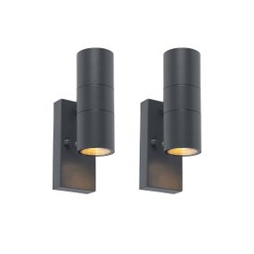 Set van 2 buitenwandlamp donkergrijs 2-lichts licht-donker sensor - Duo