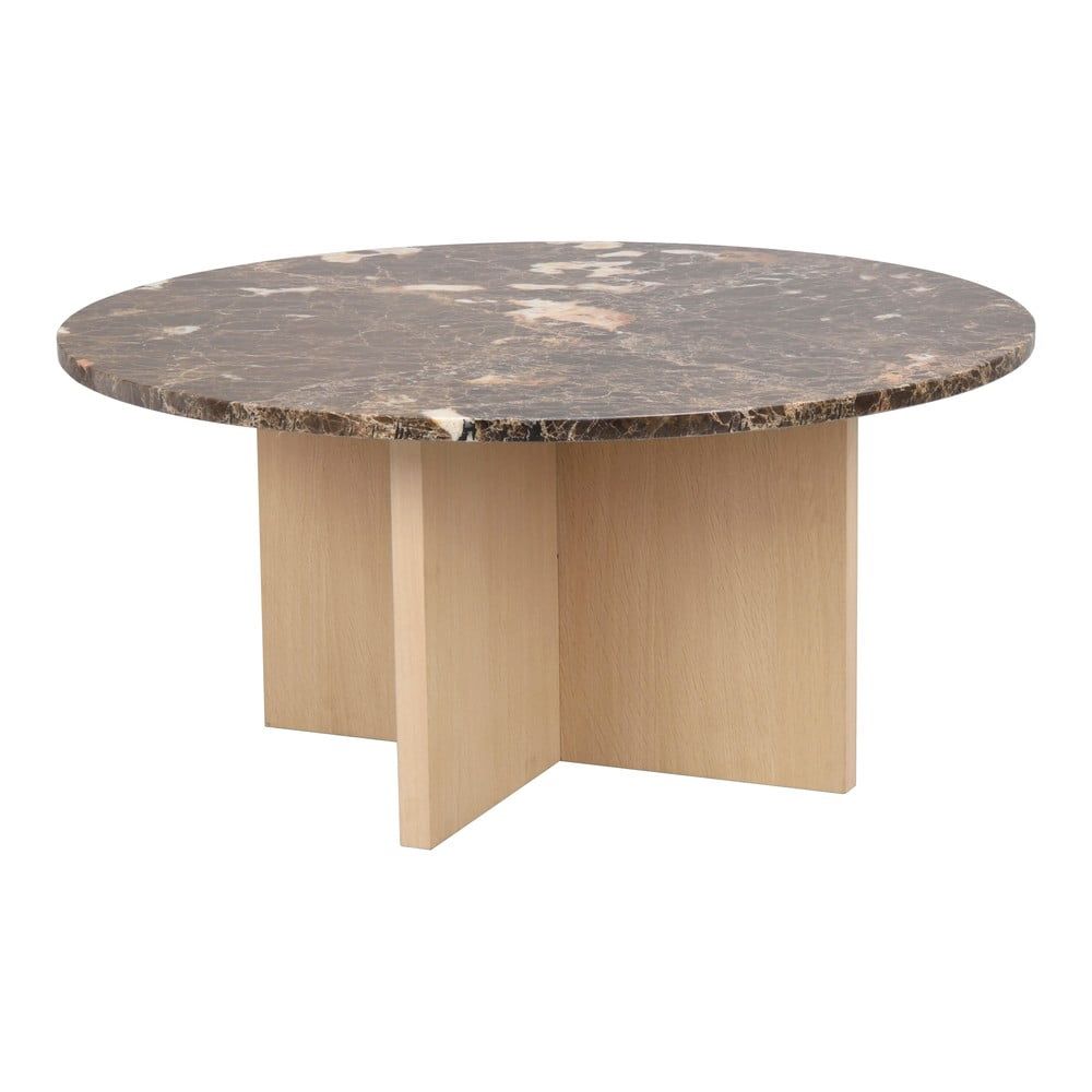 Hnedý mramorový okrúhly konferenčný stolík 90x90 cm Brooksville - Rowico