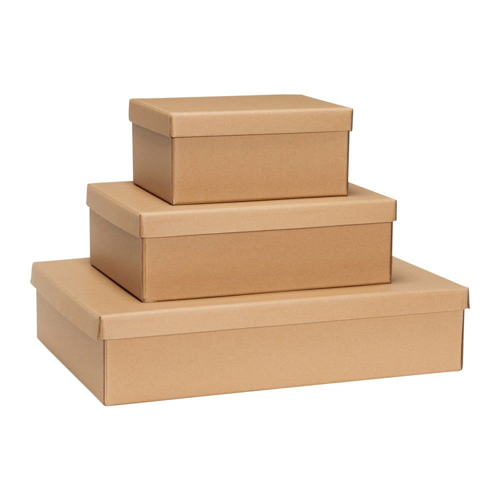 Kartónové úložné boxy s vekom v prírodnej farbe v súprave 3 ks 44x31x10 cm Storeit – Hübsch