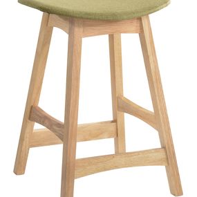 Estila Škandinávska barová stolička Nordica Clara vo svetlo zelenom čalúnení s masívnou dubovou konštrukciou svetlo hnedej farby 62cm