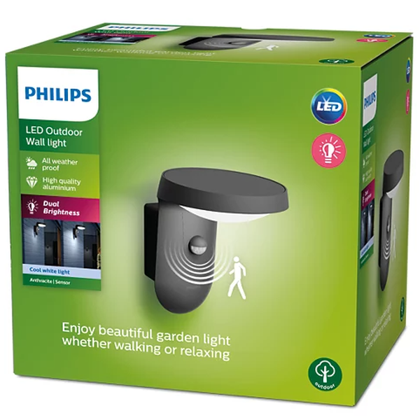 Philips 8719514476875 LED vonkajšie nástenné svietidlo so senzorom Tyla 1x9W | 930lm | 4000K | IP44