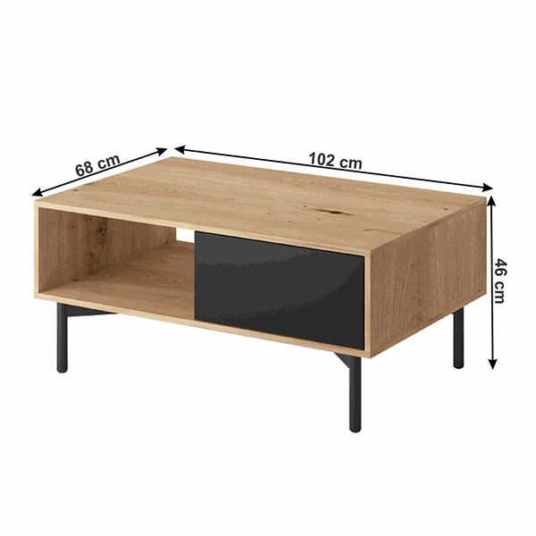 Konferenčný stolík FL 102, dub artisan/čierna, FORSO