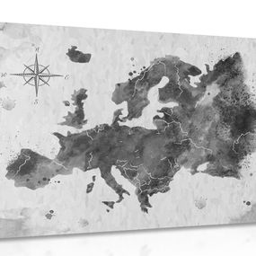Obraz retro mapa Európy v čiernobielom prevedení